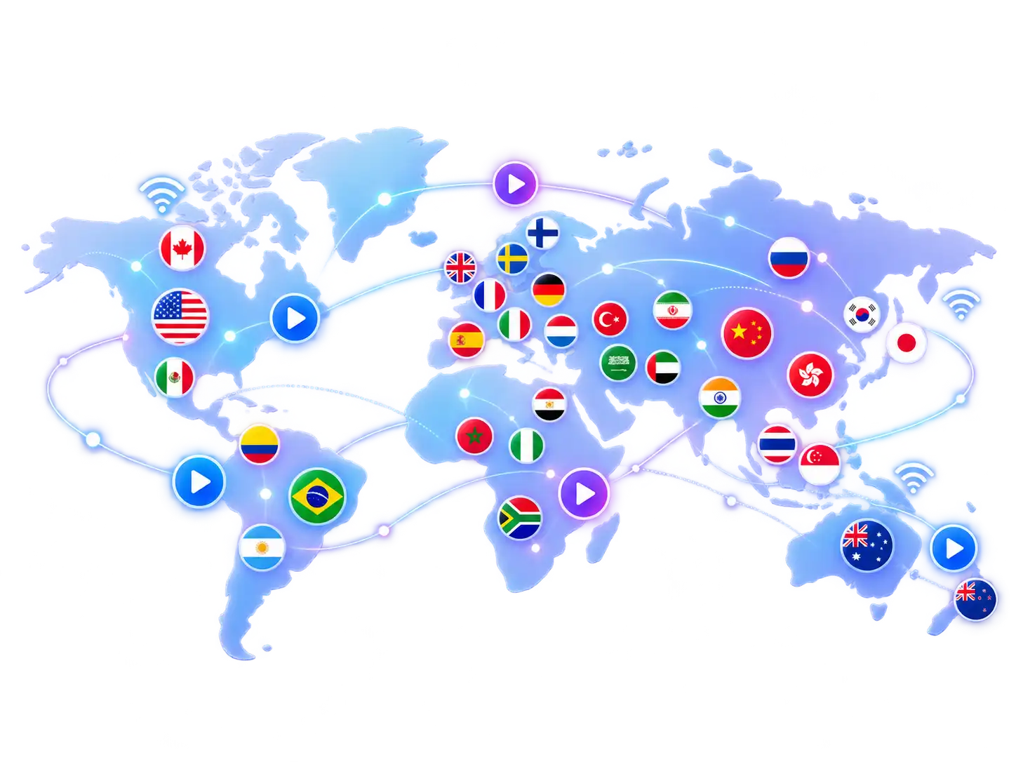 Homerun IPTV world map showing international channel reach